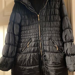 Black Puffer all weather gold front zip coat
